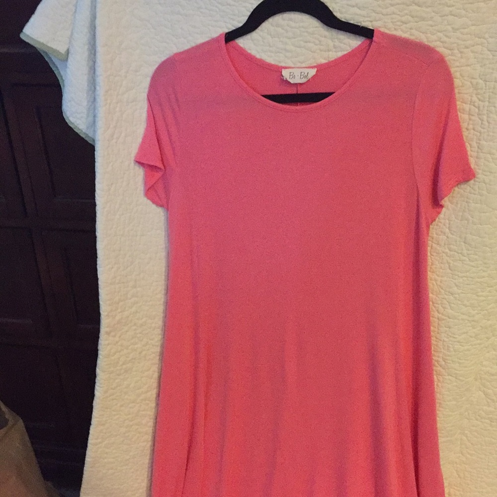 Tee shirt style dress soft and stretchy.
